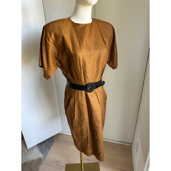 Vintage 90s Sheath Linen Dress Size 12/P Classic Tailored Look Career Business - Picture 5 of 9